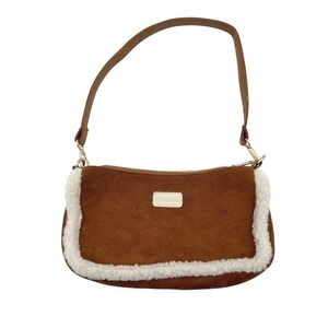 BearPaw Unisex Brown Faux Shearling Buckle Zip Top Shoulder Crossbody Purse‎